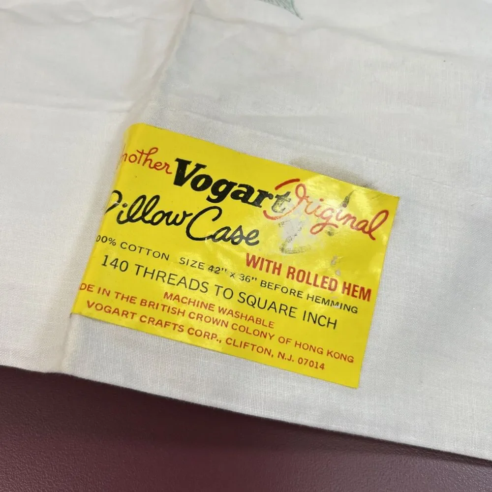 Vintage Vogart Original Pillow Case To Embroider 42x36” Hong Kong NOS